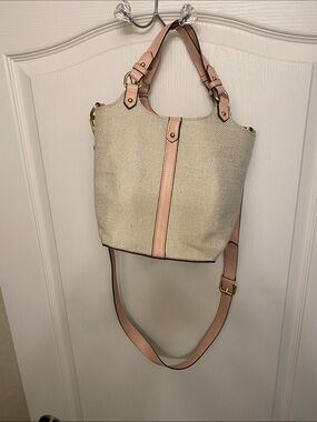 Canvas Shoulder Bag with Blush Trim check the pics.